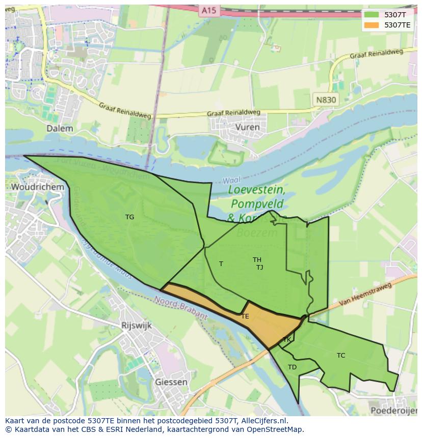 Afbeelding van het postcodegebied 5307 TE op de kaart.