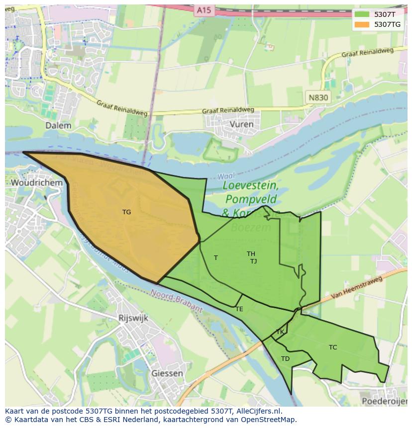 Afbeelding van het postcodegebied 5307 TG op de kaart.
