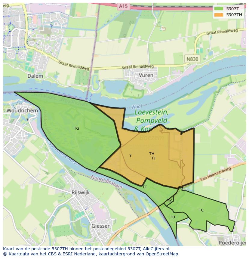 Afbeelding van het postcodegebied 5307 TH op de kaart.