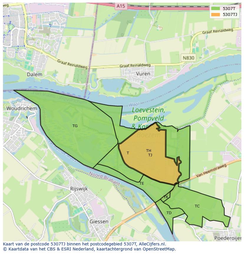Afbeelding van het postcodegebied 5307 TJ op de kaart.