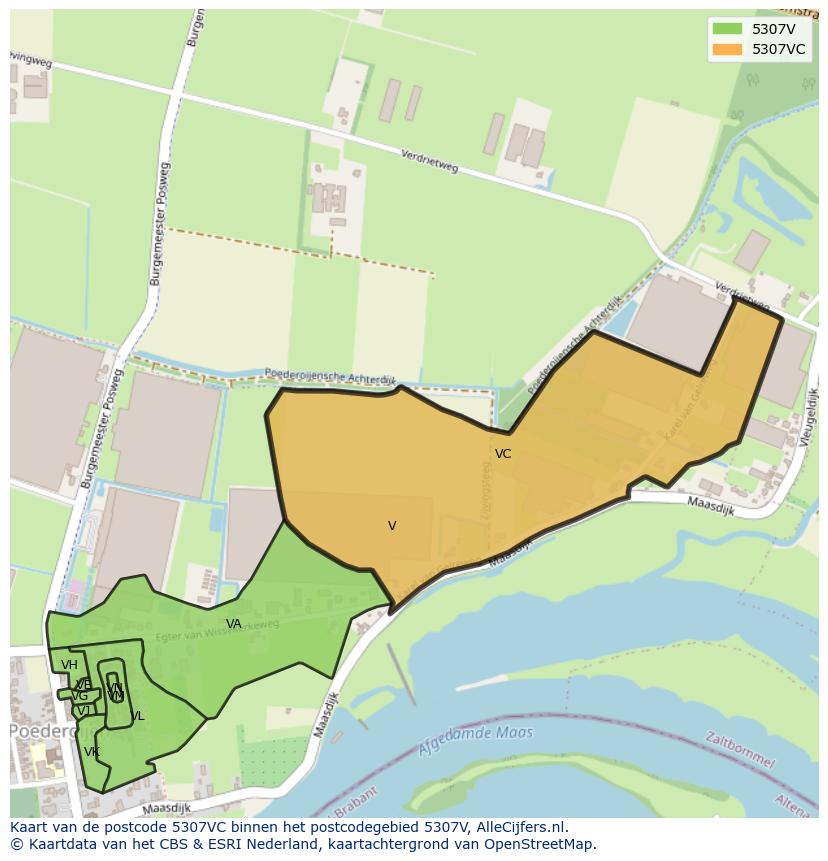 Afbeelding van het postcodegebied 5307 VC op de kaart.