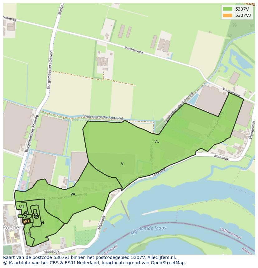 Afbeelding van het postcodegebied 5307 VJ op de kaart.