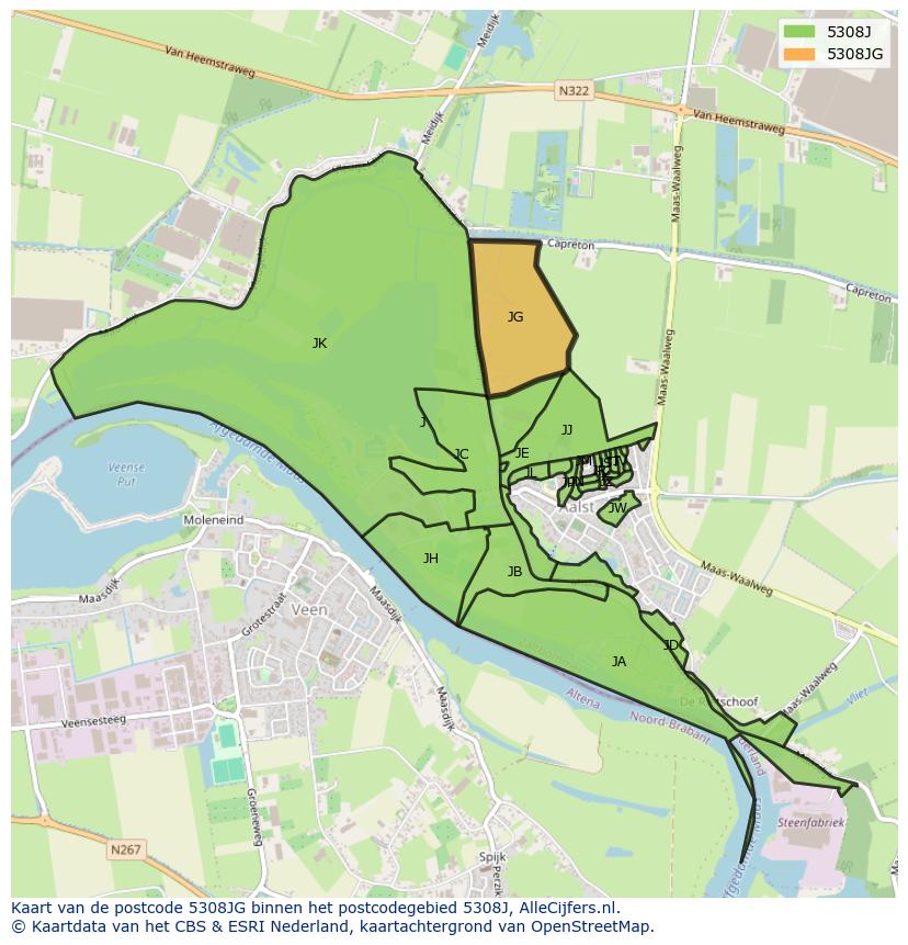 Afbeelding van het postcodegebied 5308 JG op de kaart.