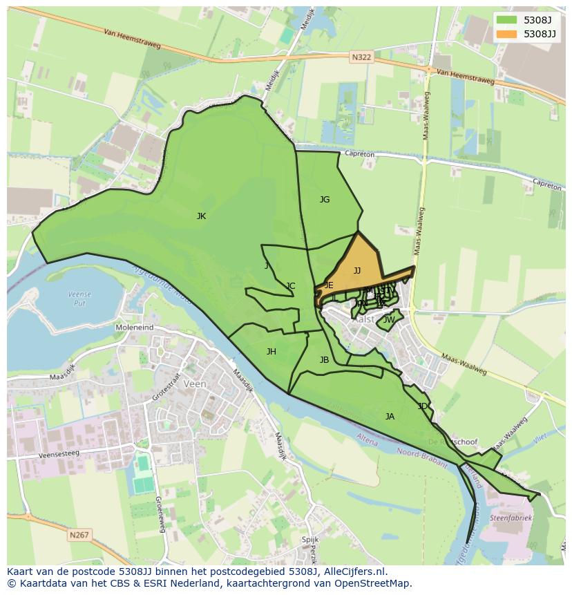 Afbeelding van het postcodegebied 5308 JJ op de kaart.