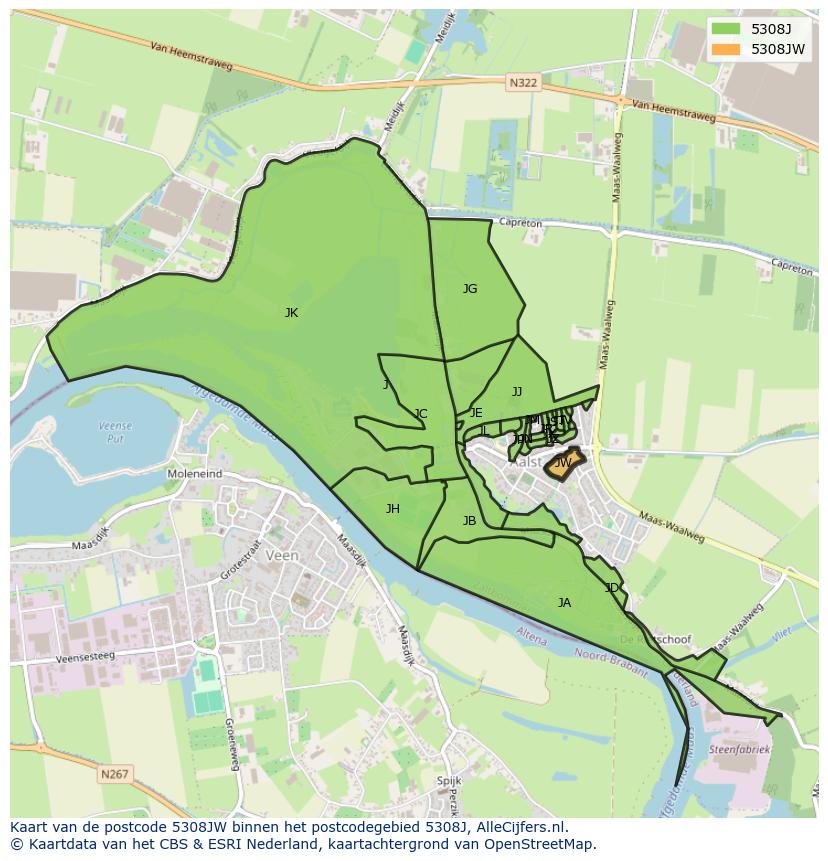 Afbeelding van het postcodegebied 5308 JW op de kaart.