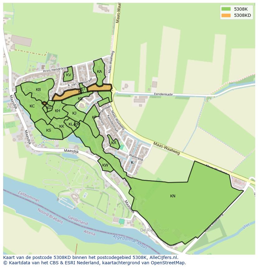 Afbeelding van het postcodegebied 5308 KD op de kaart.