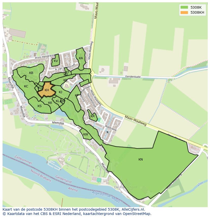 Afbeelding van het postcodegebied 5308 KH op de kaart.