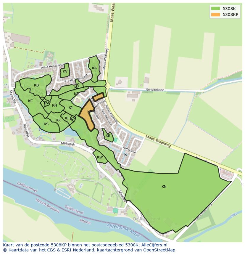 Afbeelding van het postcodegebied 5308 KP op de kaart.