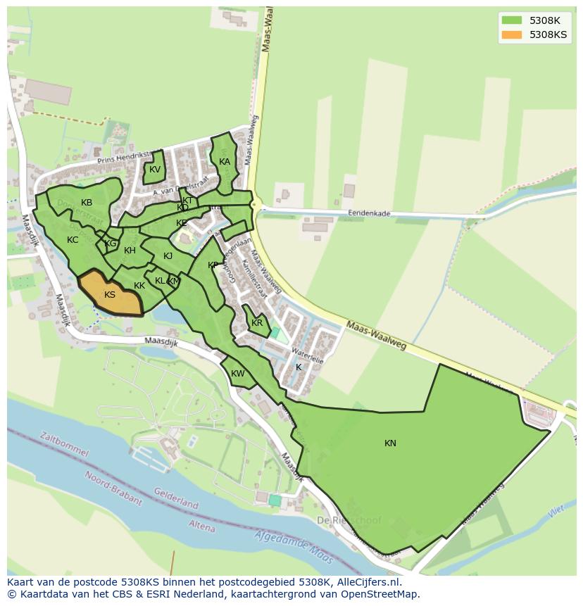 Afbeelding van het postcodegebied 5308 KS op de kaart.