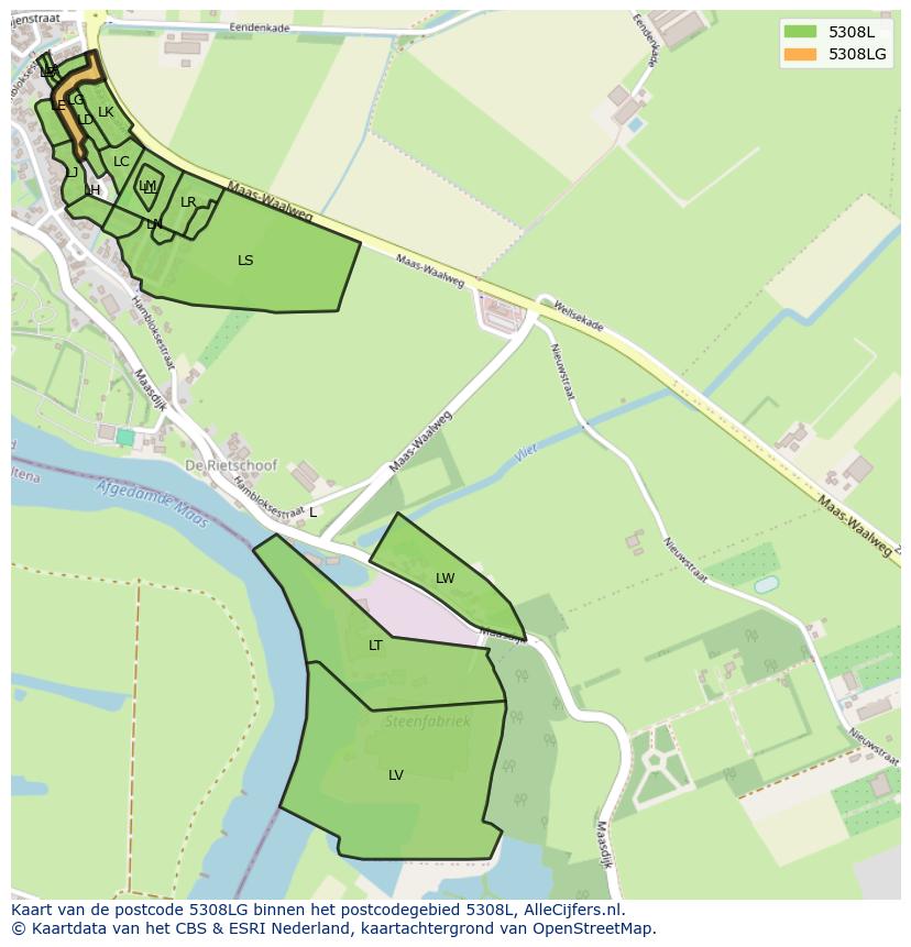 Afbeelding van het postcodegebied 5308 LG op de kaart.