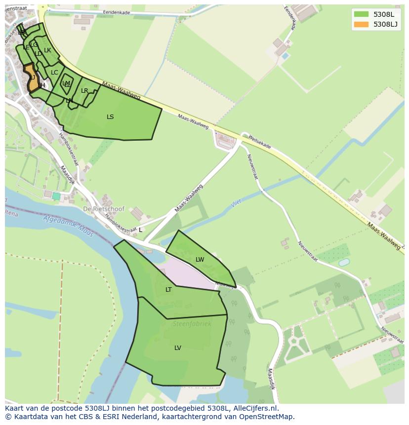 Afbeelding van het postcodegebied 5308 LJ op de kaart.