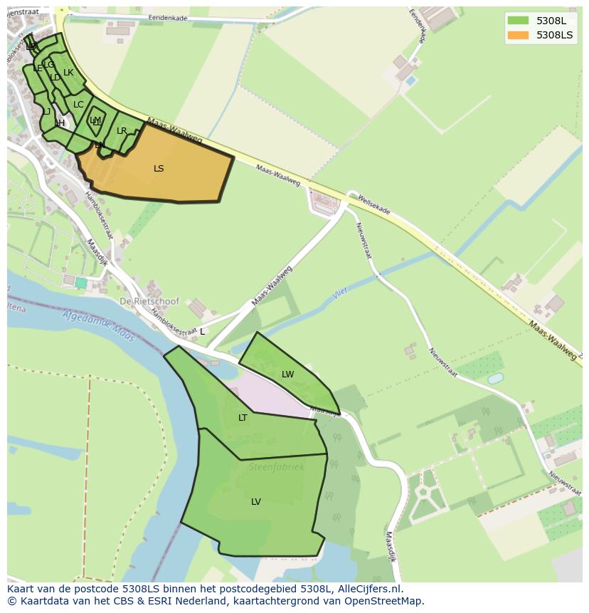 Afbeelding van het postcodegebied 5308 LS op de kaart.