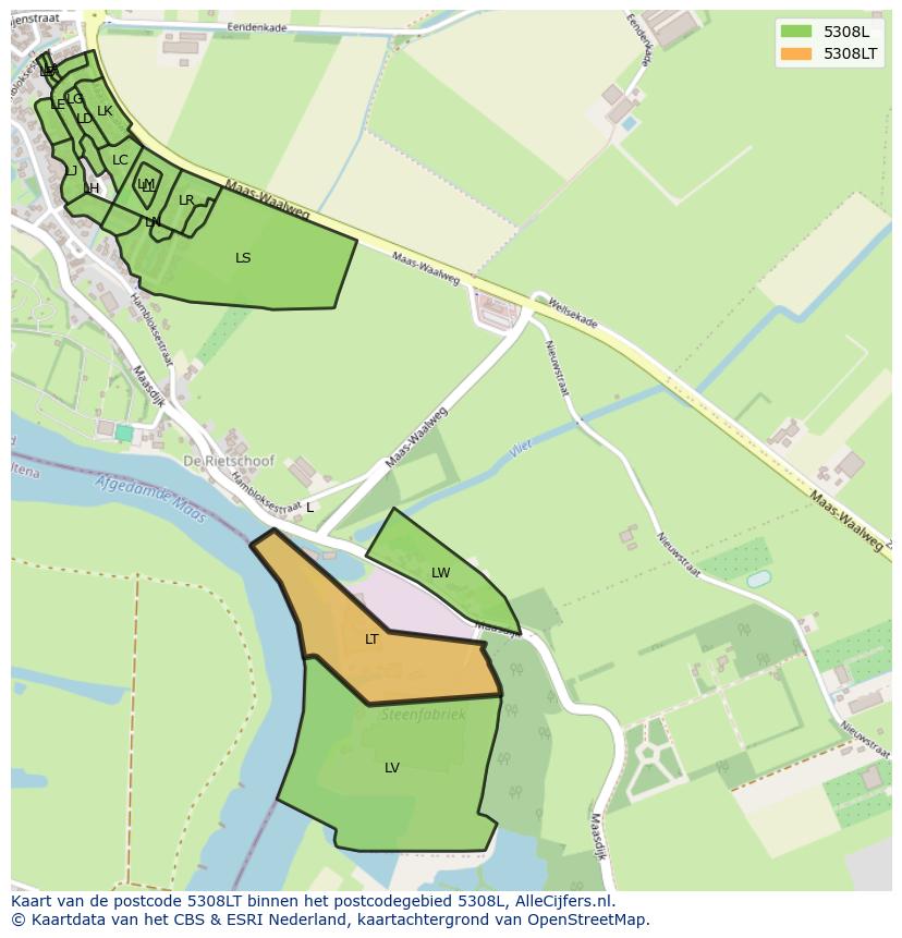 Afbeelding van het postcodegebied 5308 LT op de kaart.