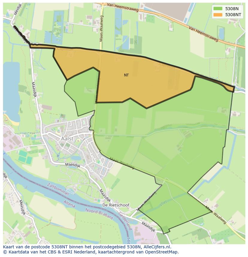Afbeelding van het postcodegebied 5308 NT op de kaart.