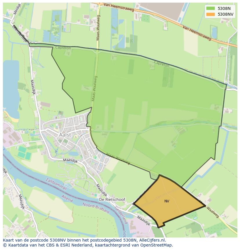 Afbeelding van het postcodegebied 5308 NV op de kaart.
