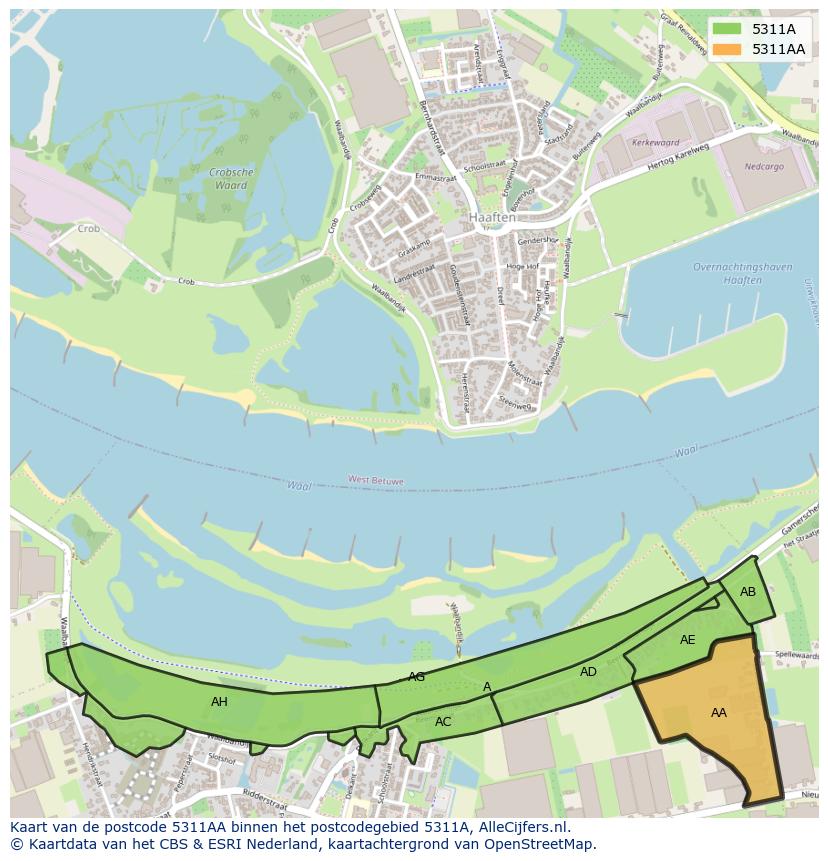 Afbeelding van het postcodegebied 5311 AA op de kaart.