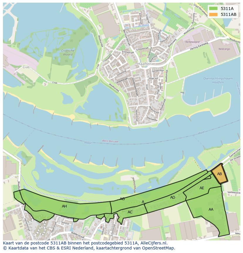 Afbeelding van het postcodegebied 5311 AB op de kaart.