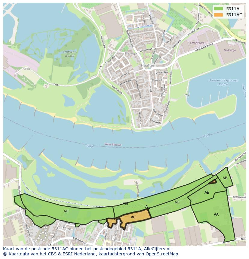 Afbeelding van het postcodegebied 5311 AC op de kaart.