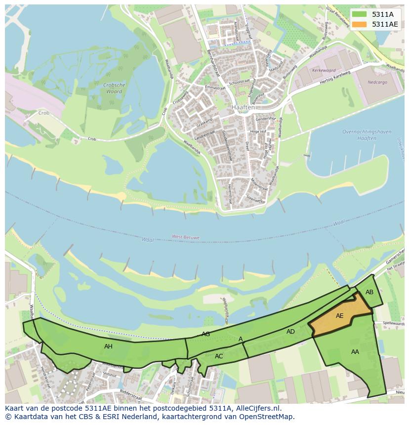 Afbeelding van het postcodegebied 5311 AE op de kaart.