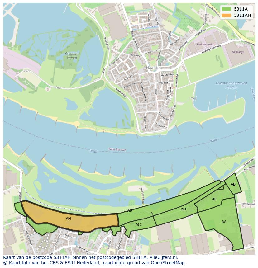 Afbeelding van het postcodegebied 5311 AH op de kaart.
