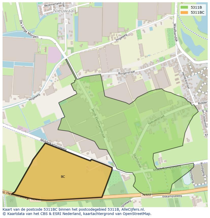 Afbeelding van het postcodegebied 5311 BC op de kaart.