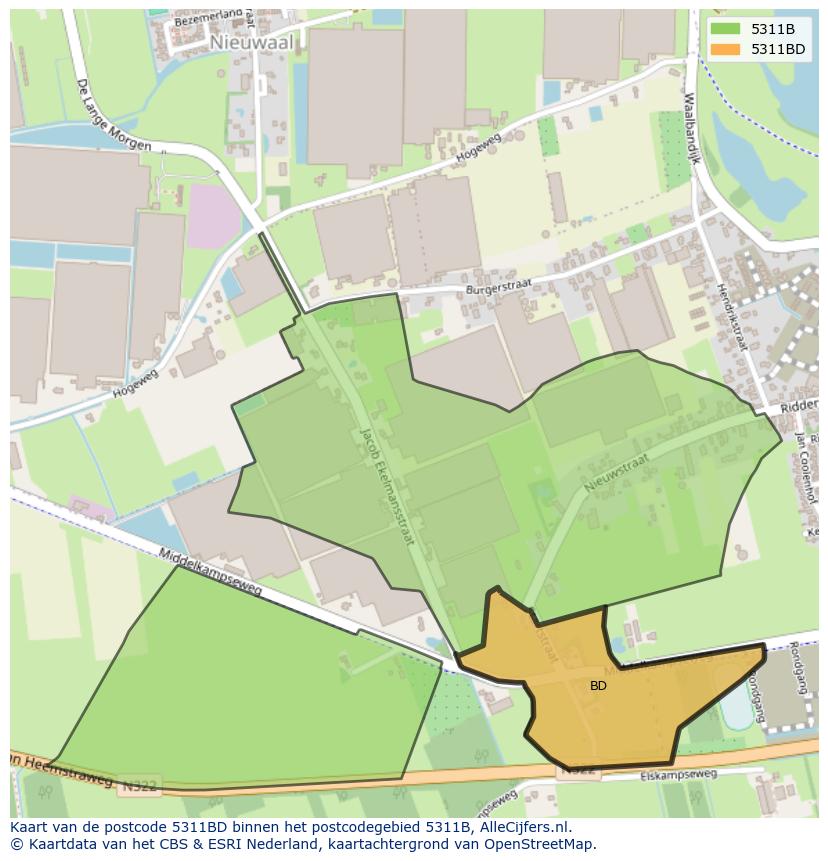Afbeelding van het postcodegebied 5311 BD op de kaart.