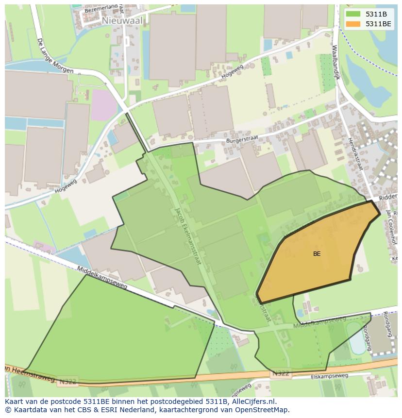 Afbeelding van het postcodegebied 5311 BE op de kaart.
