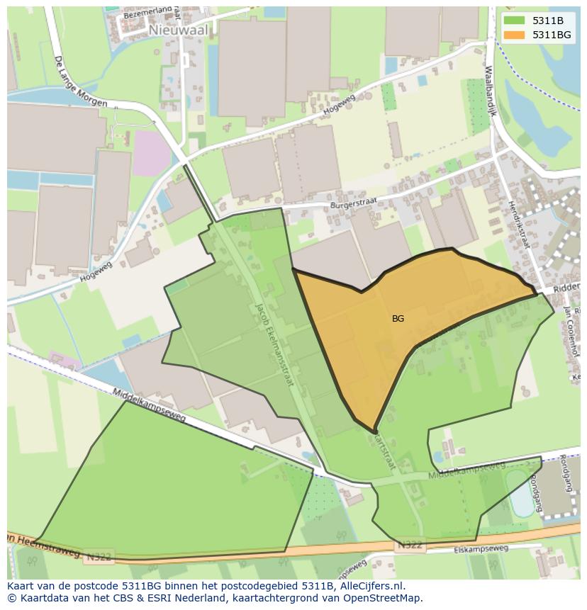 Afbeelding van het postcodegebied 5311 BG op de kaart.