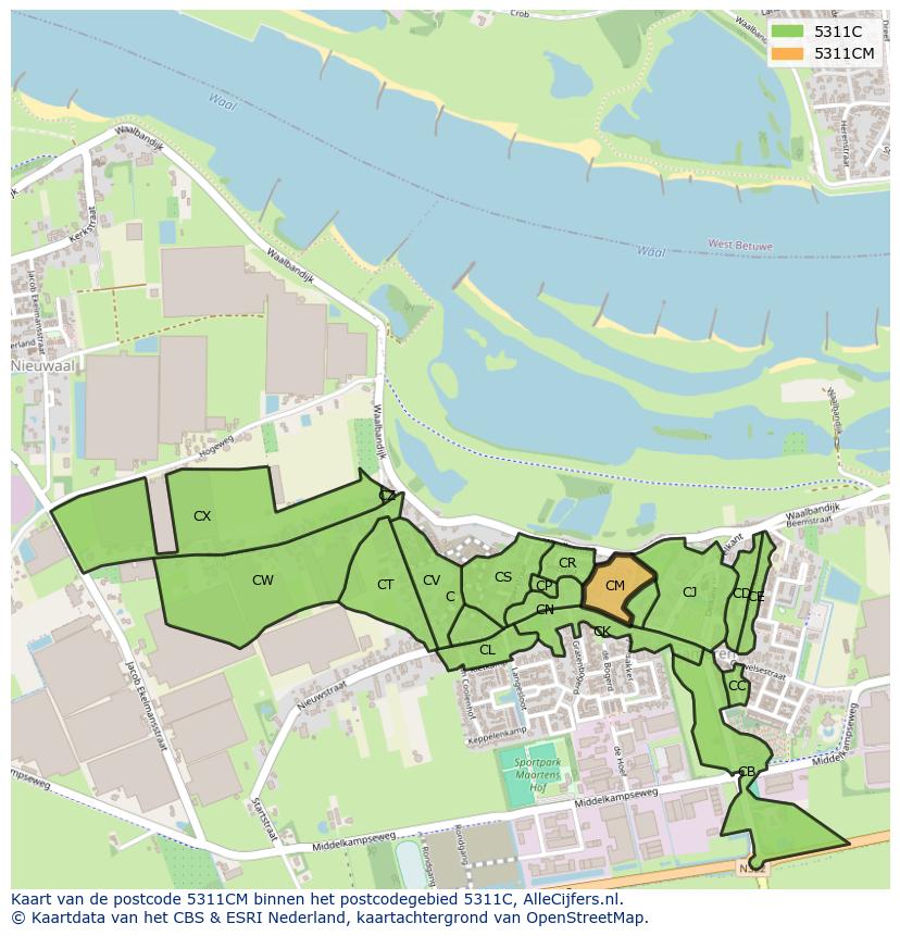 Afbeelding van het postcodegebied 5311 CM op de kaart.