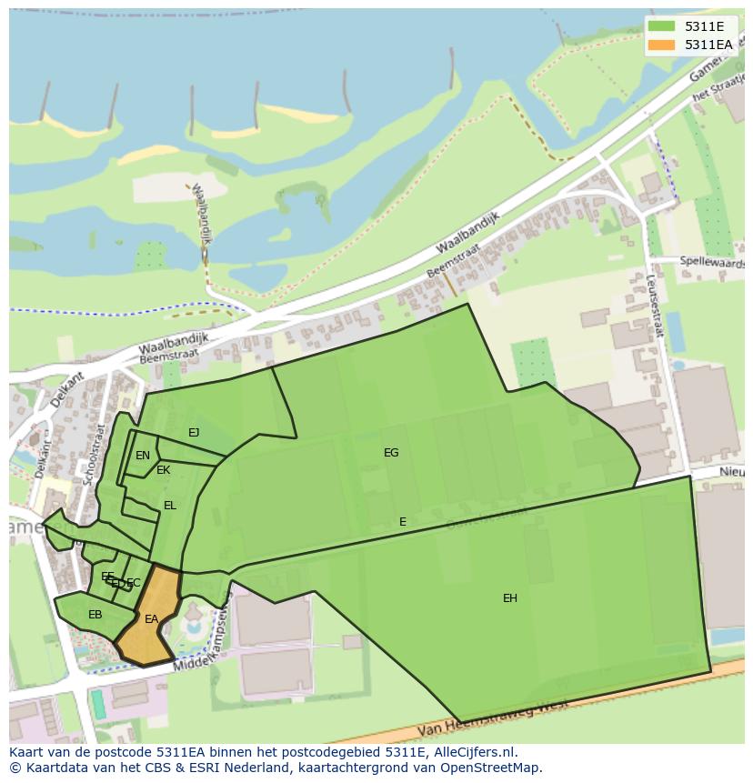 Afbeelding van het postcodegebied 5311 EA op de kaart.