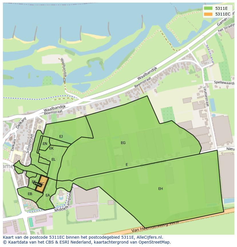 Afbeelding van het postcodegebied 5311 EC op de kaart.