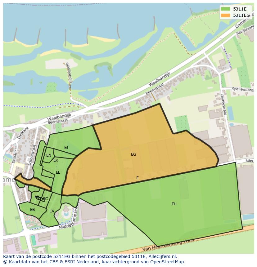 Afbeelding van het postcodegebied 5311 EG op de kaart.