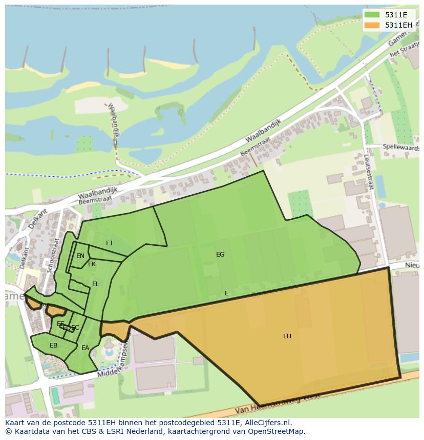 Afbeelding van het postcodegebied 5311 EH op de kaart.