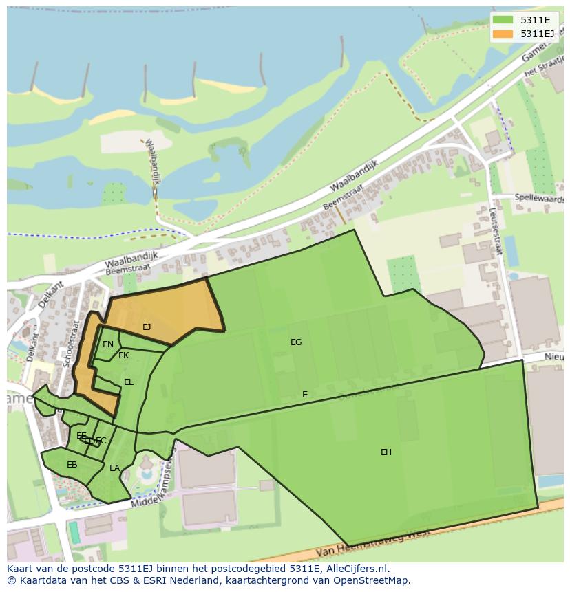 Afbeelding van het postcodegebied 5311 EJ op de kaart.