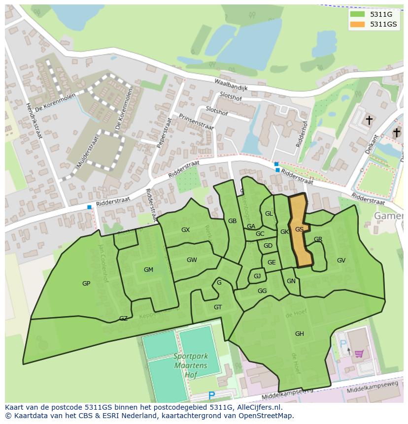 Afbeelding van het postcodegebied 5311 GS op de kaart.