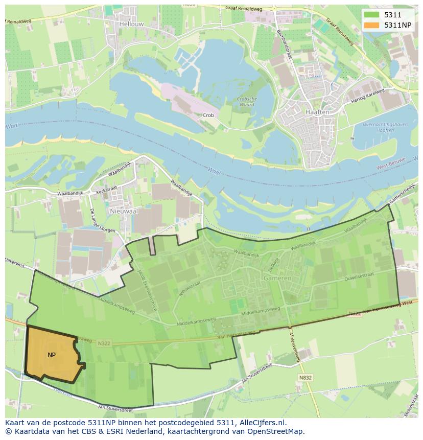 Afbeelding van het postcodegebied 5311 NP op de kaart.