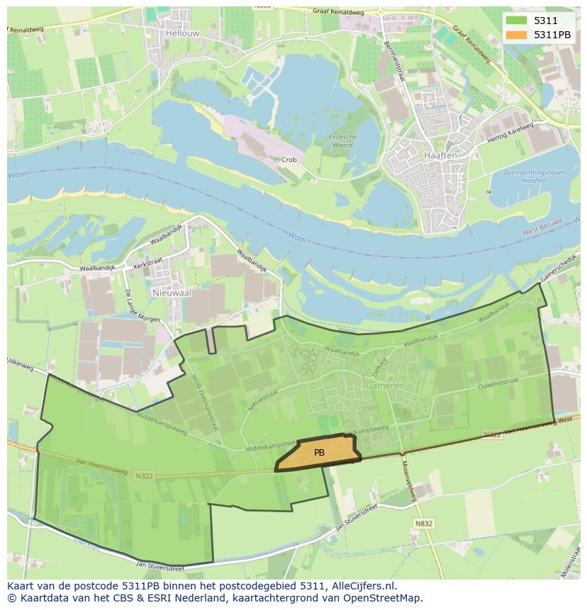 Afbeelding van het postcodegebied 5311 PB op de kaart.