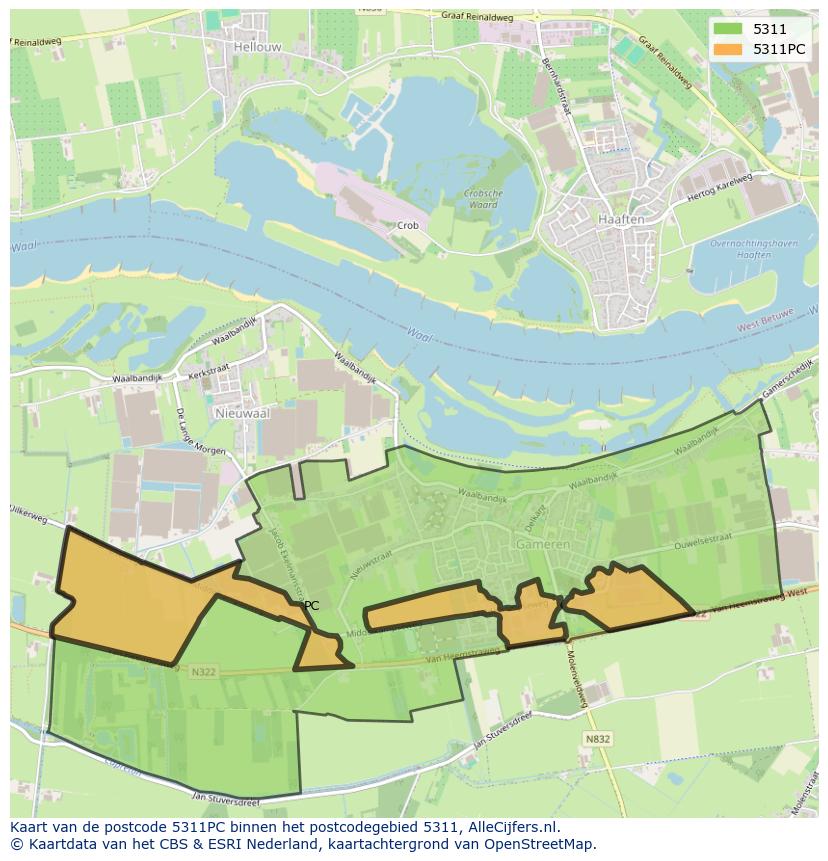 Afbeelding van het postcodegebied 5311 PC op de kaart.