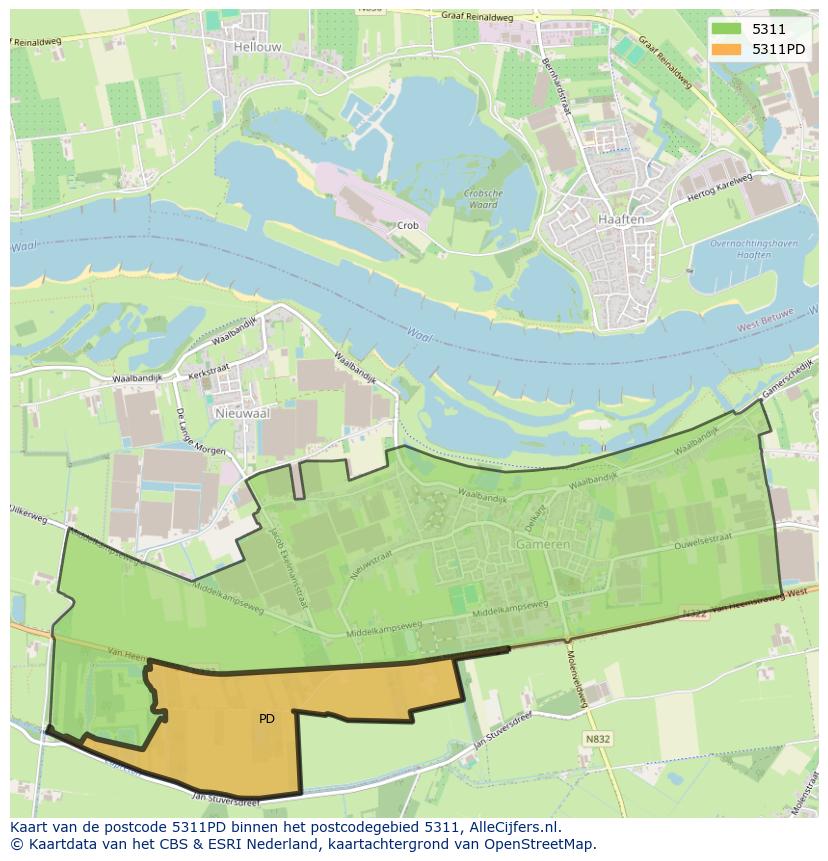 Afbeelding van het postcodegebied 5311 PD op de kaart.