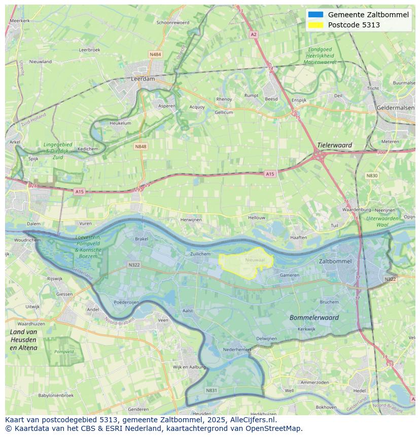 Afbeelding van het postcodegebied 5313 op de kaart.