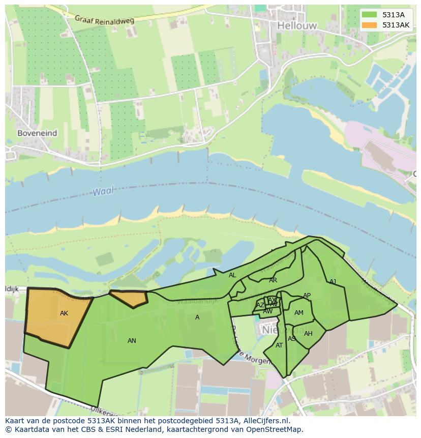 Afbeelding van het postcodegebied 5313 AK op de kaart.