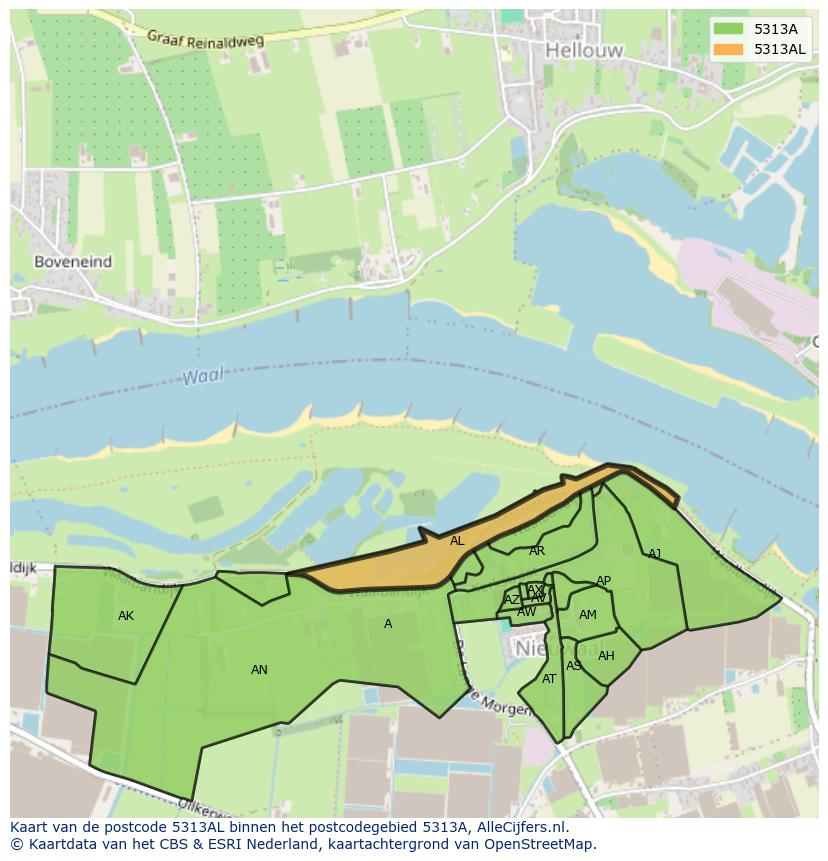 Afbeelding van het postcodegebied 5313 AL op de kaart.