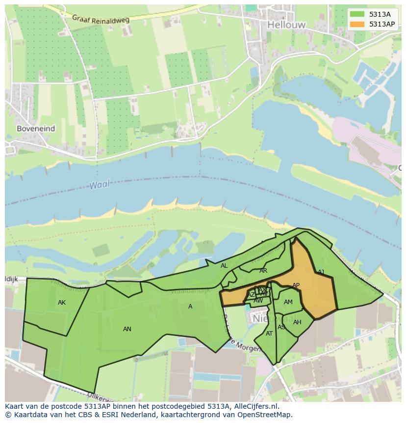 Afbeelding van het postcodegebied 5313 AP op de kaart.
