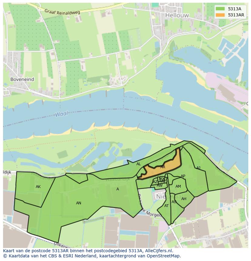 Afbeelding van het postcodegebied 5313 AR op de kaart.