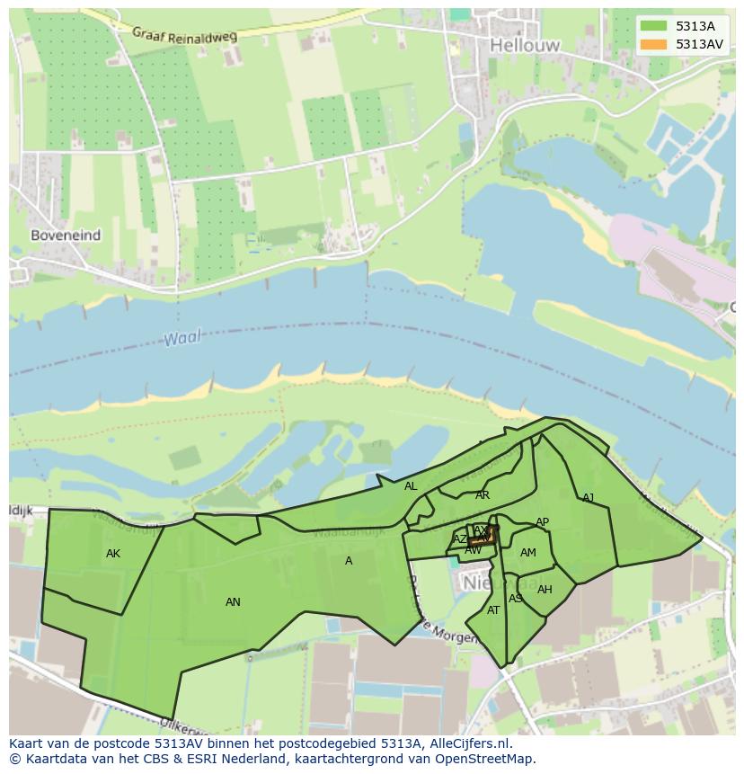 Afbeelding van het postcodegebied 5313 AV op de kaart.