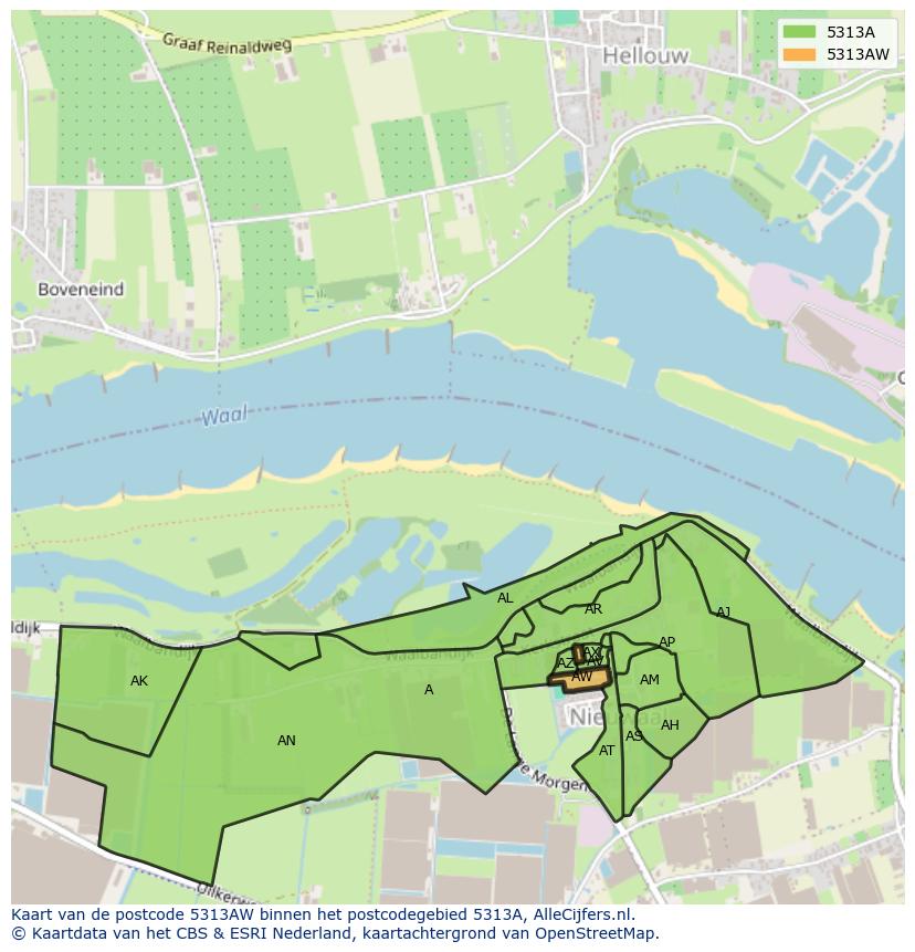 Afbeelding van het postcodegebied 5313 AW op de kaart.