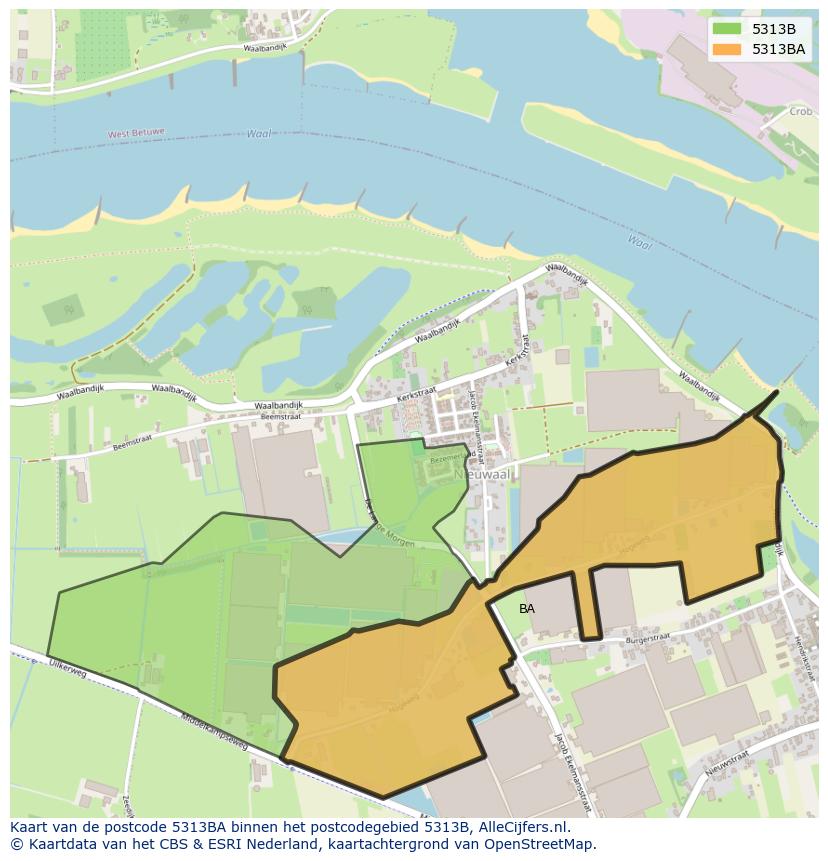 Afbeelding van het postcodegebied 5313 BA op de kaart.