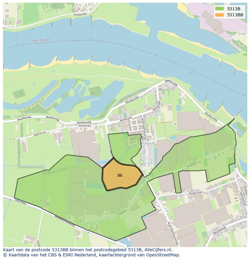 Afbeelding van het postcodegebied 5313 BB op de kaart.