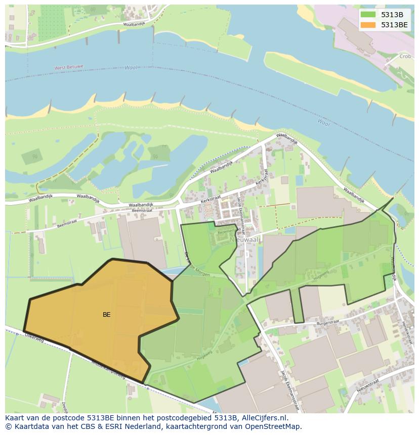 Afbeelding van het postcodegebied 5313 BE op de kaart.