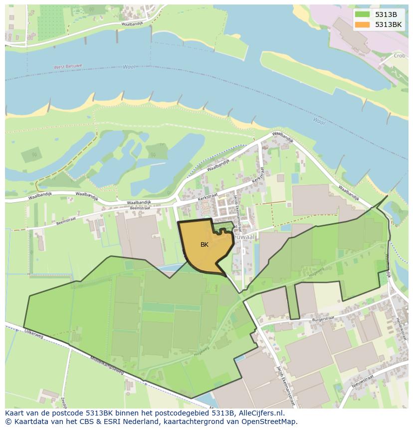 Afbeelding van het postcodegebied 5313 BK op de kaart.